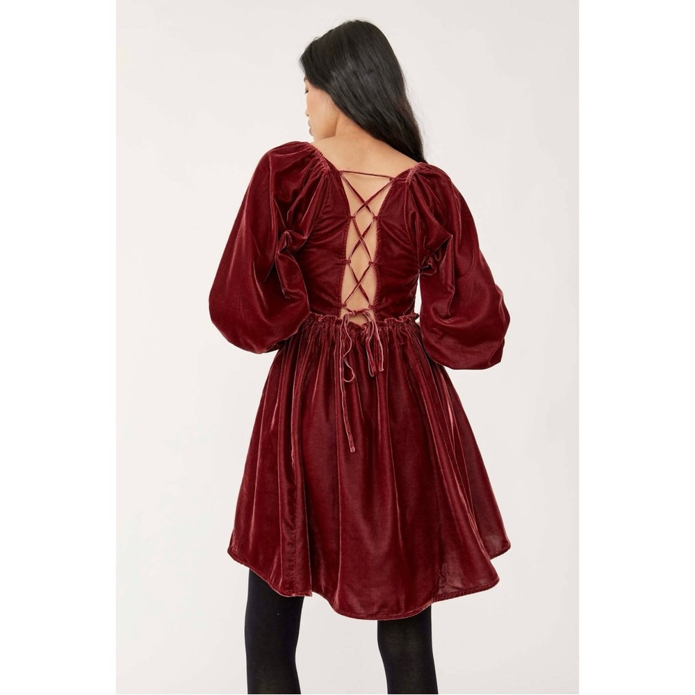 Free People Daphne Velvet Sleeve Mini Dress in Roan Rouge Sz. XS - Picture 6 of 16